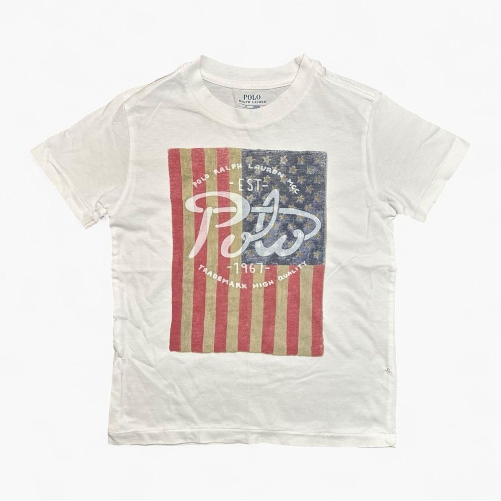 Polo Ralph Lauren American Flag Graphic Tee Size 5 White Short Sleeve Logo Shirt
